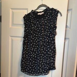 LOFT Black and White Ruffled Sleeveless Blouse